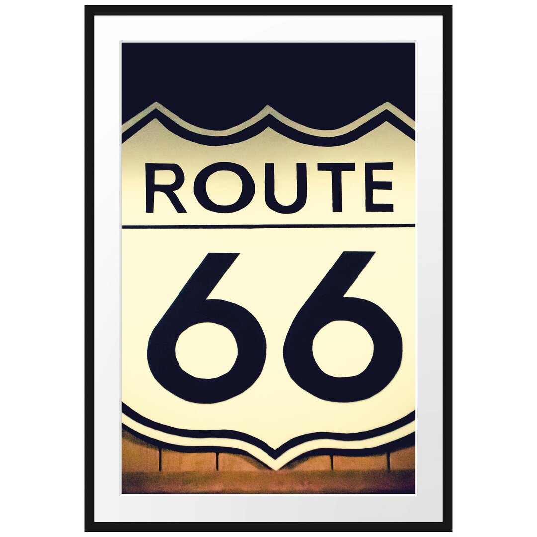 Gerahmtes Poster Modernes Route 66 Schild