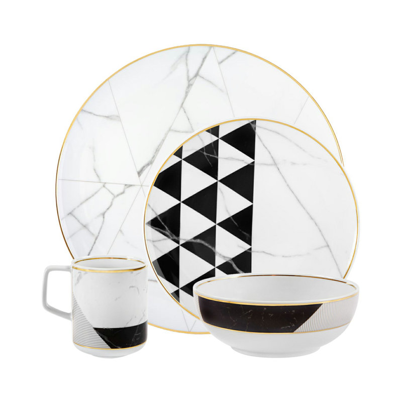 16 Piece Handmade Porcelain China Dinnerware Set - Service for 4
