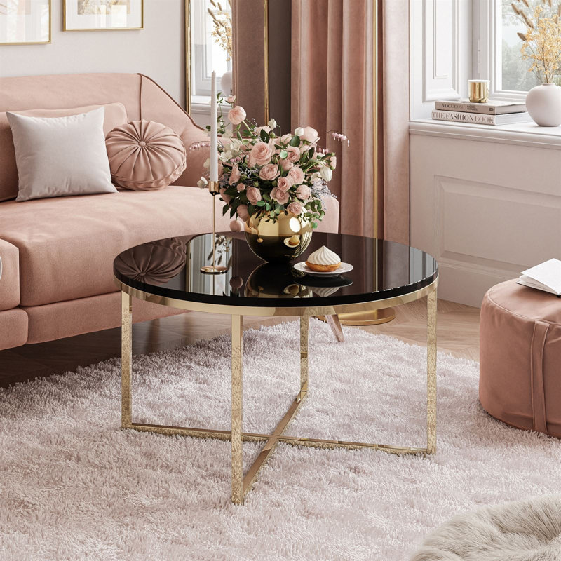 Elona Cross Legs Coffee Table, Gold, Black High Gloss