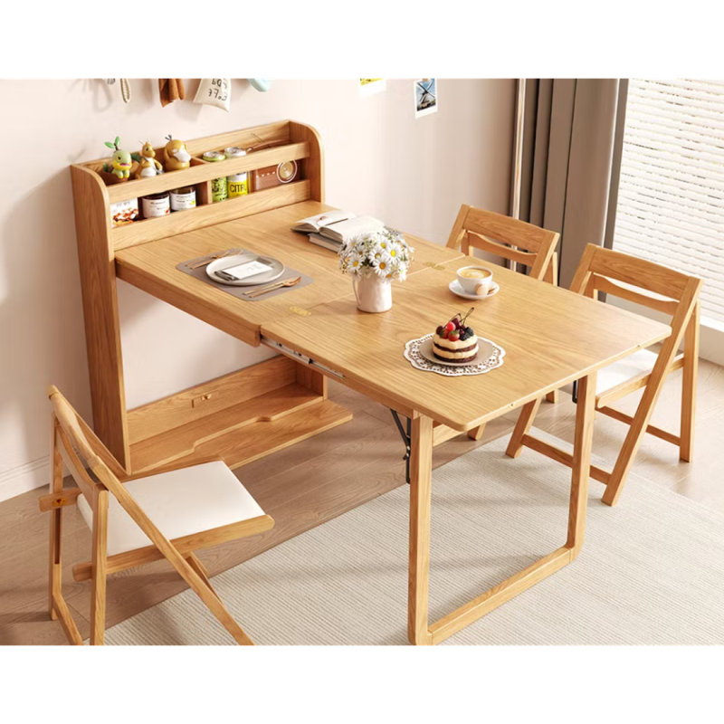 62" Wall-Side Murphy Foldable Dining Table with Integrated Shelf Storage