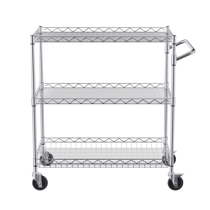 Chariot utilitaire à 3 niveaux avec tablettes réglables et roulettes silencieuses, capacité de 661 lb