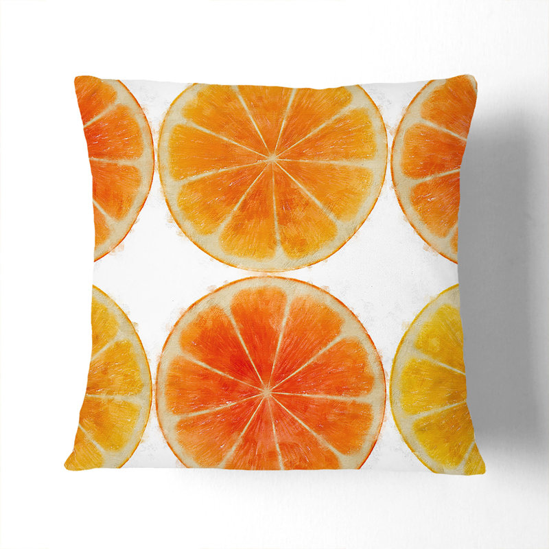 Orange Fruit Slices Painting Square Throw Cushion, 40cm H x 40cm W x 15cm D, White