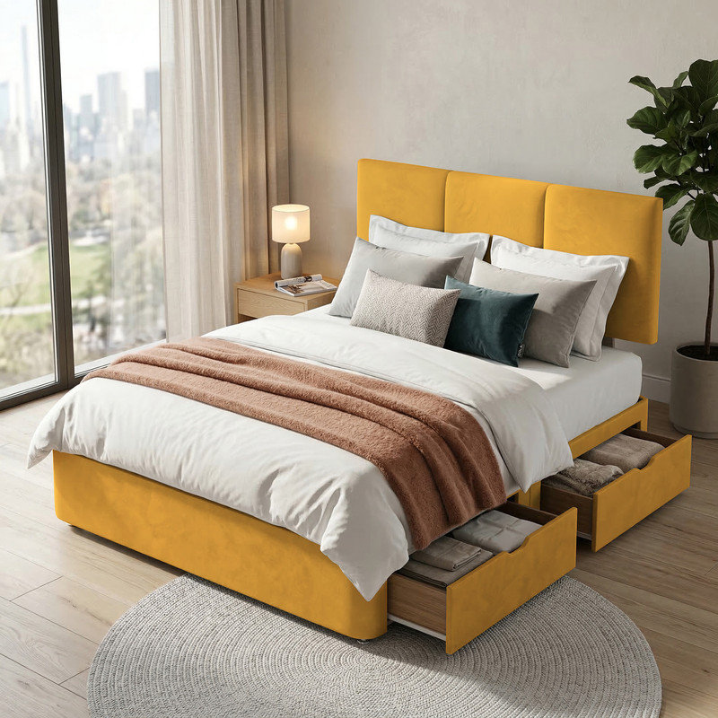 Upholstered Bed, 5ft Kingsize, Turmeric