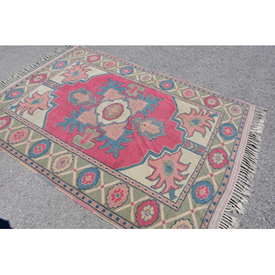 Flatweave Rugs, Pink Wool Rug, Turkish Rug, Vintage Rug, 4.9x6.9 ft Area Rugs