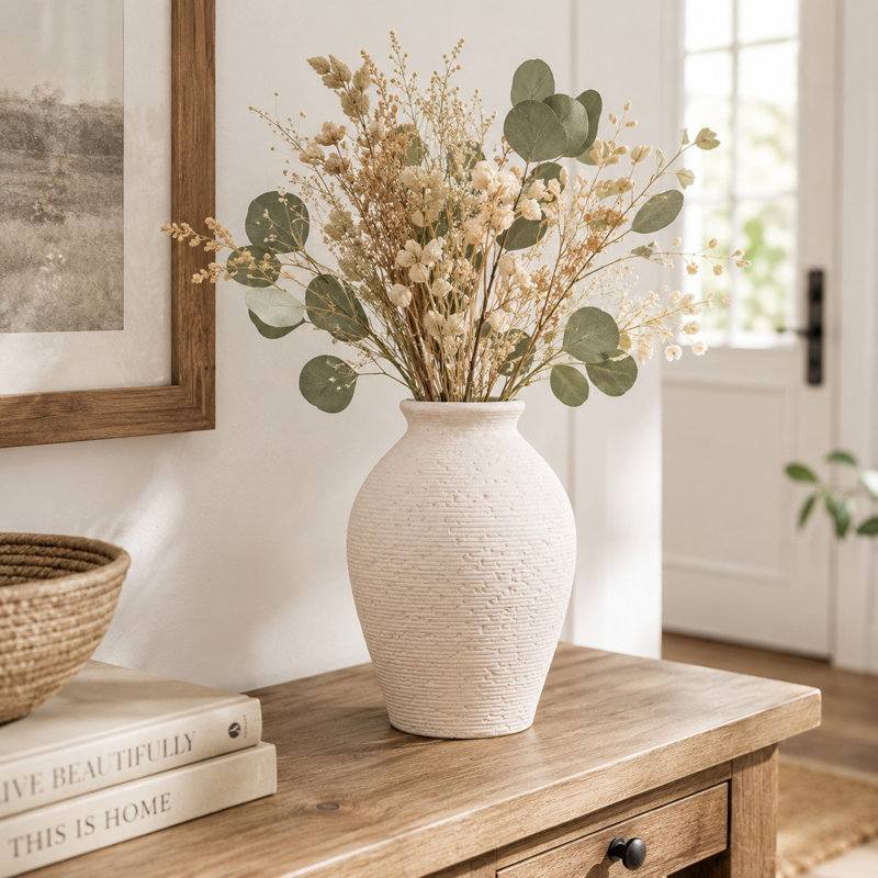 9" Rustic Ceramic Vase with Textured Finish