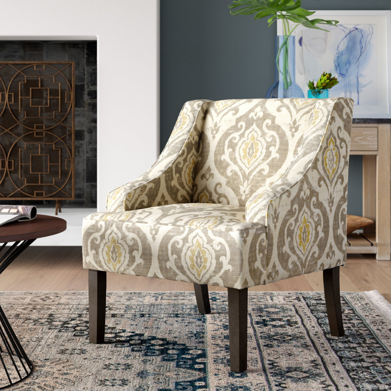 Fauteuil d'appoint Adona, Brun clair / jaune / crème 100% coton damassé