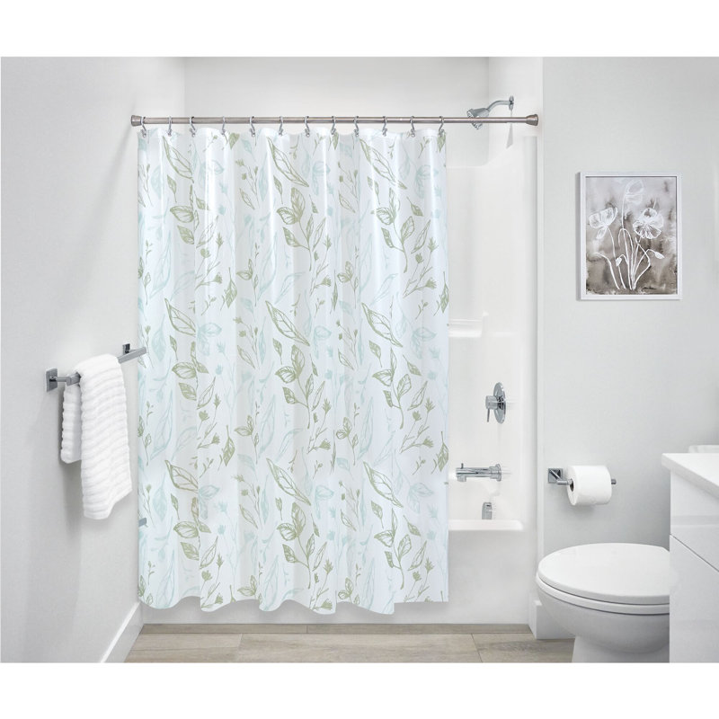 Rideau de douche imperméable en PEVA avec 12 œillets en métal iDesign Leaves - 72 po x 72 po - Bleu vert / givré