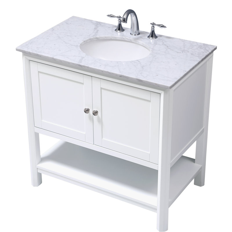 Newsoms 36 " W Freestanding Standard Free Standing 1 Single With Stone Top, White