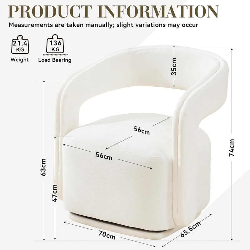 Upholstered Chenille Swivel Armchair, White