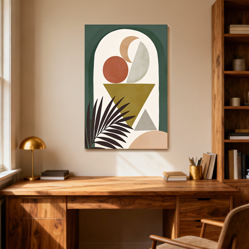Abstract Abstract Geometric Shapes Tropical Leaves Pattern, 30" H x 20" W