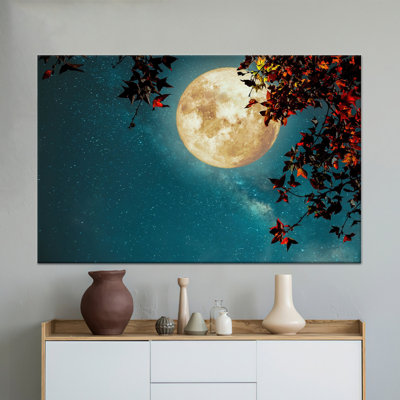 Impression sur toile pleine lune: vue de paysage, décor de maison moderne, toile imprimée, toiles à cadre noir 1P