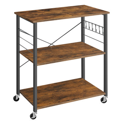 Kitchen Shelf On Wheels, Serving Trolley With 3 Shelves, 80X40x89cm