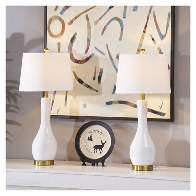 Modern Ceramic Table Lamp Set of 2 for Living Room, 28.5" White Bedside Lamps with USB Ports 3 Way Dimmable Brdeoom Lamps with White Fabric Shade for Night Stand(not included bulbs)
