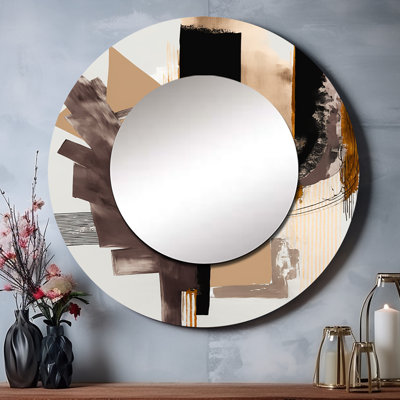«Quavi Warm Watercolor Abstract I - Abstract Large Wall Mirror, Modern Round Unique Mirror, Printed Metal Art