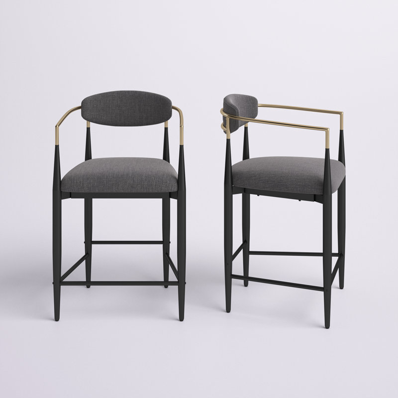 Tabouret de bar 29,75 po Amen, Tissu gris anthracite / base noire, Tabouret de comptoir (siège d'une hauteur de 25 p