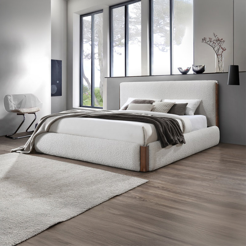 Lit plateforme beige bouclé King Size