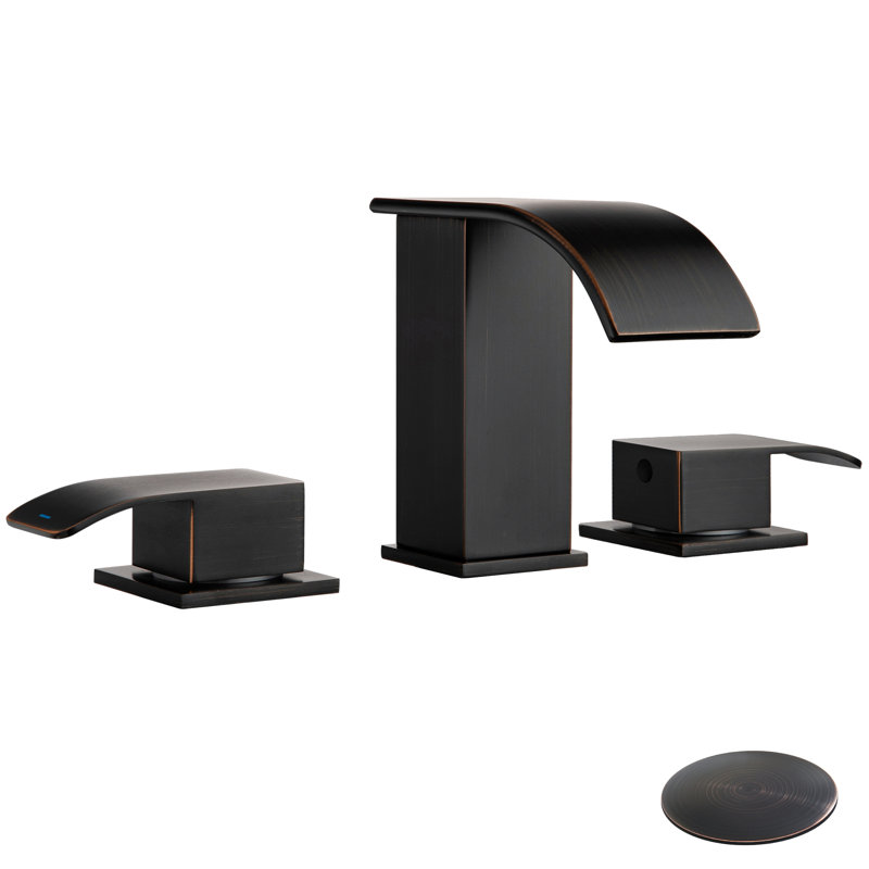 8 inch Widespread Double Handle Waterfall Bathroom Sink Faucet with Pop Up Drain, Oil Rubbed Bronze