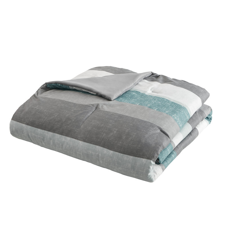 Jaxon Comforter Set with Bed Sheets, King Comforter + 6 Additional Pieces, Aqua/Gray