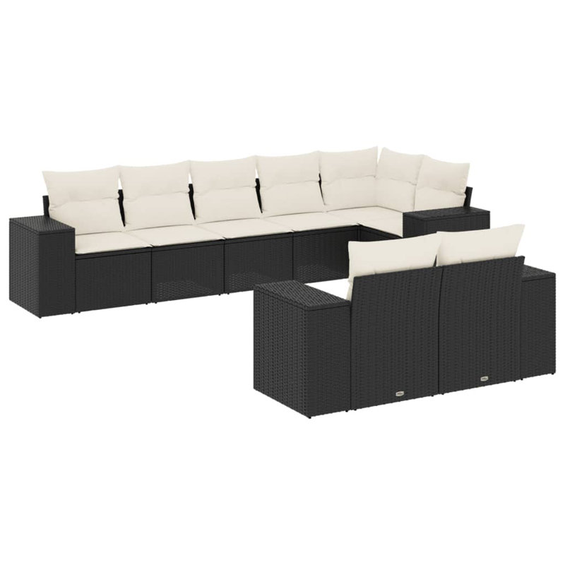 Vidaxl Garden Sofa Set Black PE Rattan Large UV-Resistant Materials