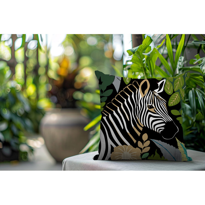 Oreiller carré réversible intérieur / extérieur Zyri Zebra, Carré 17 po, Noir