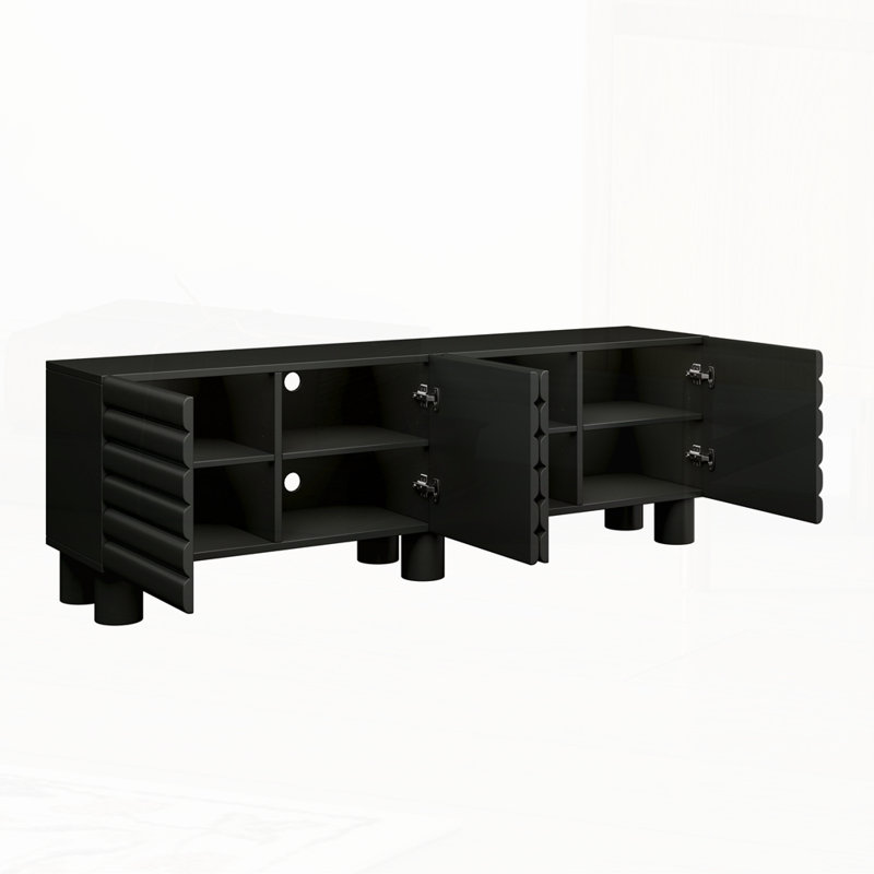 Meuble télé avec 4 armoires pour téléviseur de 75 po ou moins, Noir