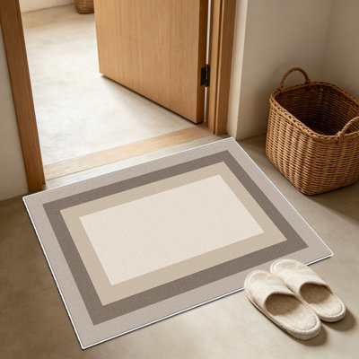 Tapis beige à bordure grise de 1 pièce, élégant tapis décoratif polyvalent, facile à nettoyer et à entretenir, meuble idéal pour la chambre à coucher, le salon, le couloir, le vestibule, le dortoir et le bureau afin de rafraîchir l'ambiance intérieure de votre maison