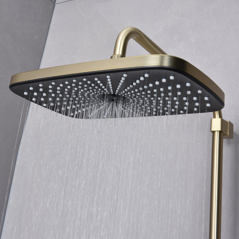 Brushed Gold Brass Thermostatic Wall-Mounted Shower System