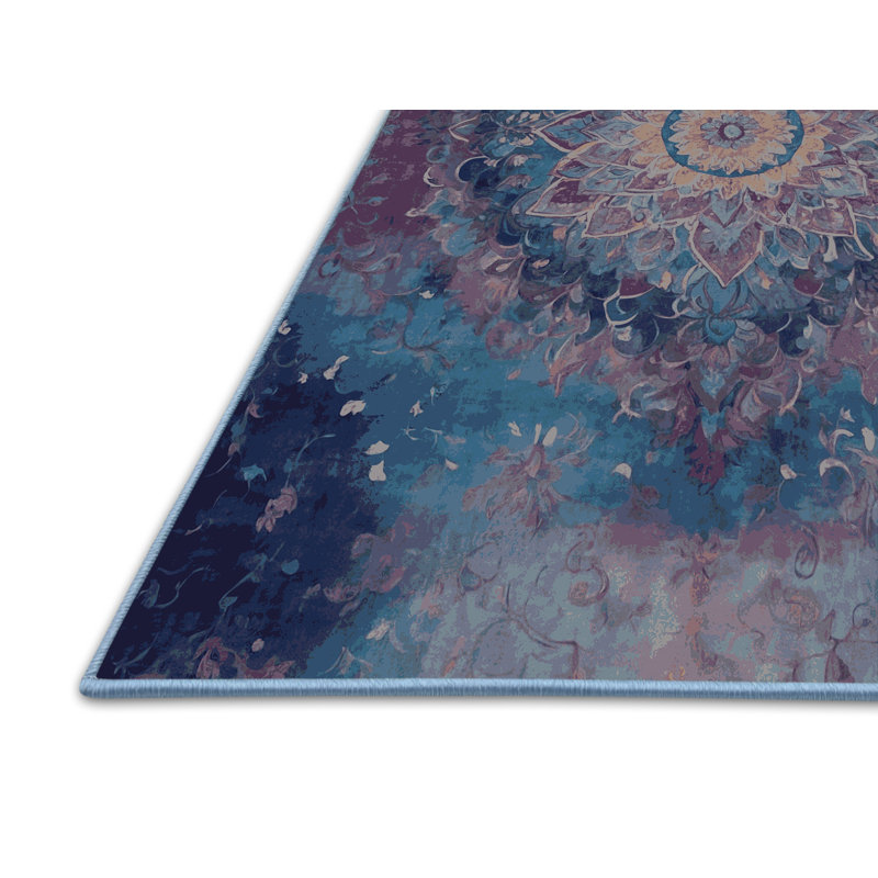 Tapis bleu soyeux et moelleux, Rectangle 7 pi x 9 pi