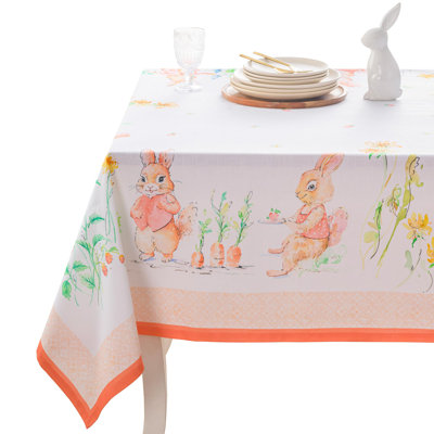 Maison d' Hermine Table Cloth Rectangle Table 100% Cotton 60 x 120 Inches Tablecloth Reusable Decorative for Dining Room Farmhouse Home Valentines Day Decorations Spring Summer - Bunny Party