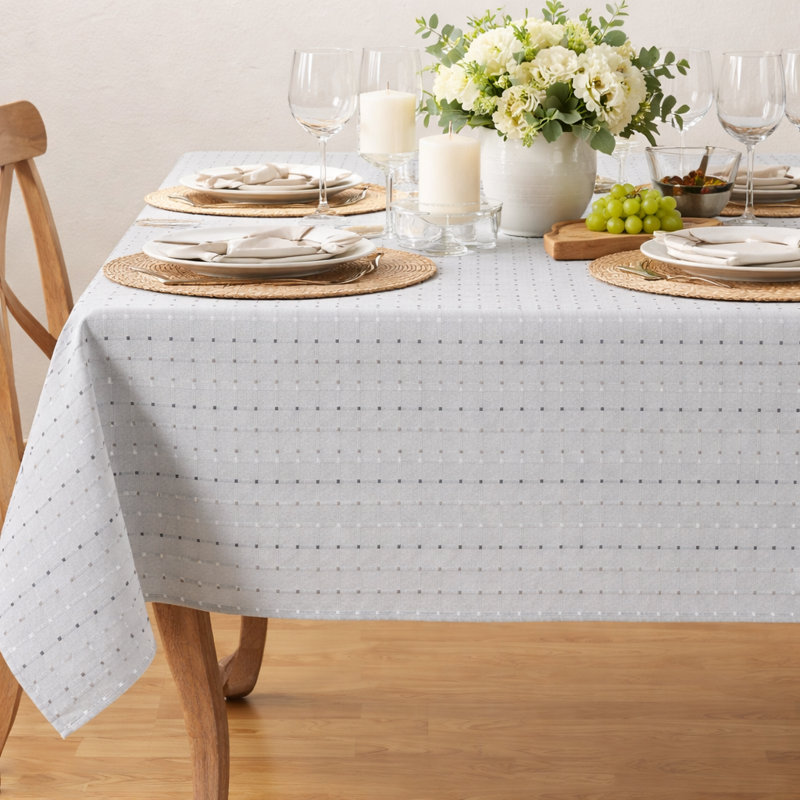 Grey Elegant Stitched Line Cotton Blend Tablecloth 50" X 70", 70" L x 50" W