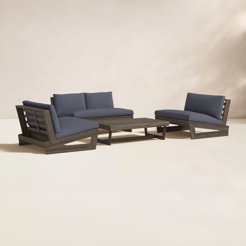 Louise Acacia 4 - Person Patio Conversation Set with Cushions, Grey Frame/Dark Grey Cushion