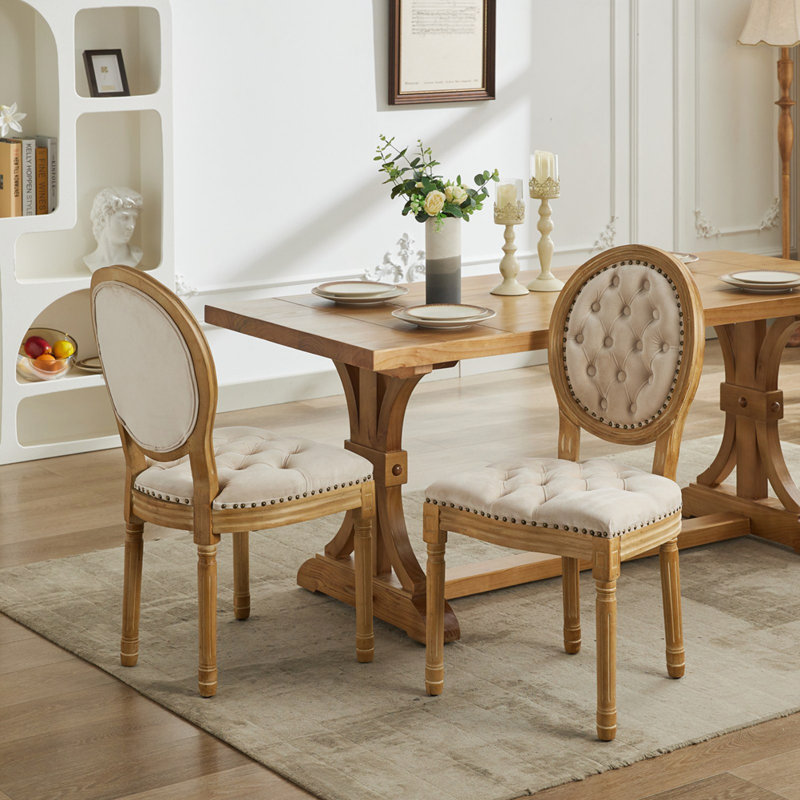 Ensemble de 2 chaises de salle à manger style français, Beige