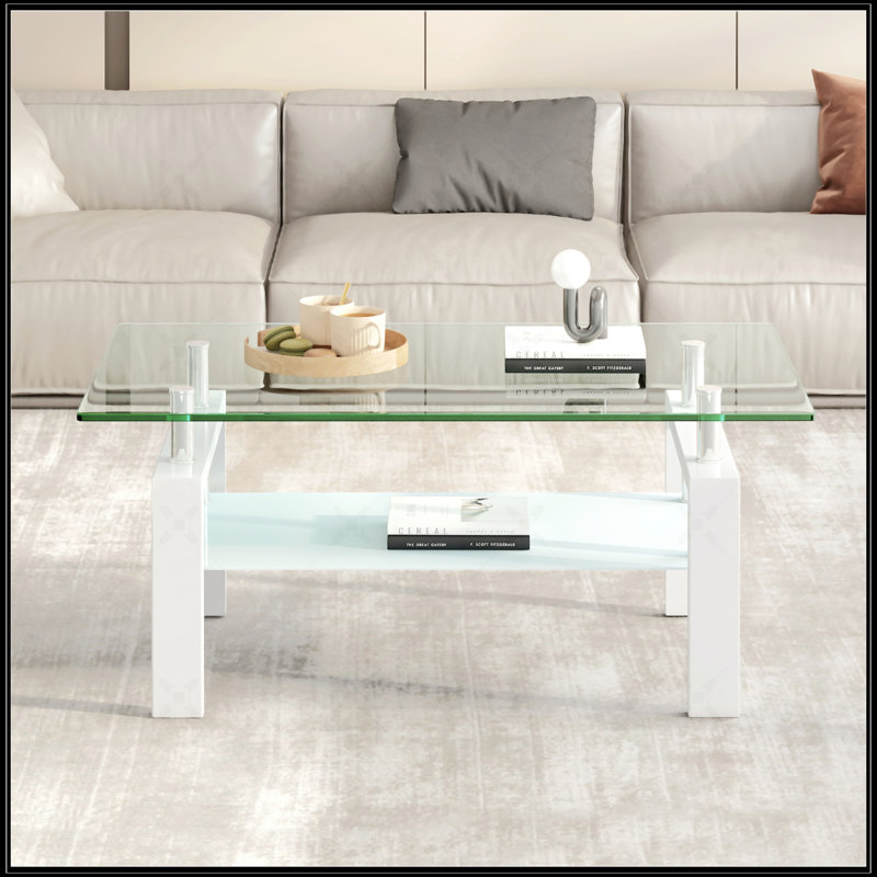 Table basse en verre trempé, Blanc, Transparent
