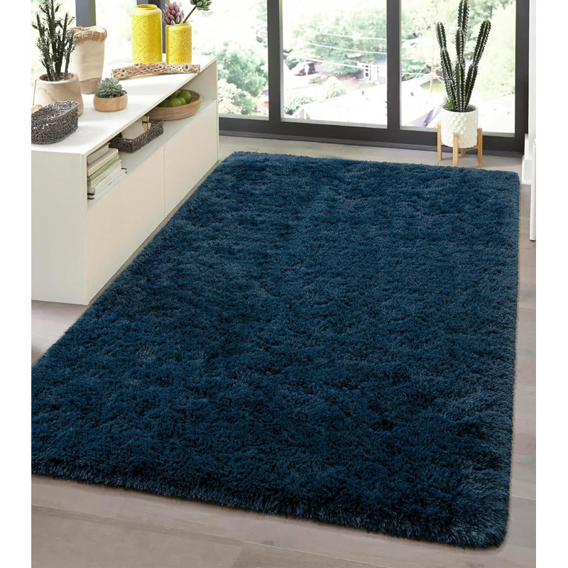 Navy Blue Shag Fur 4' x 6' Rectangular Kids Rug