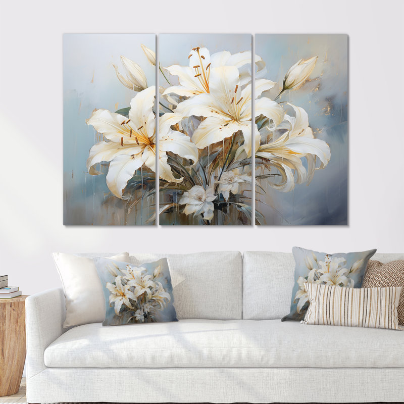 «Lilies Blossoms In Bloom», ensemble d'art sur toile, H 32 po x l 48 po x P 1 po