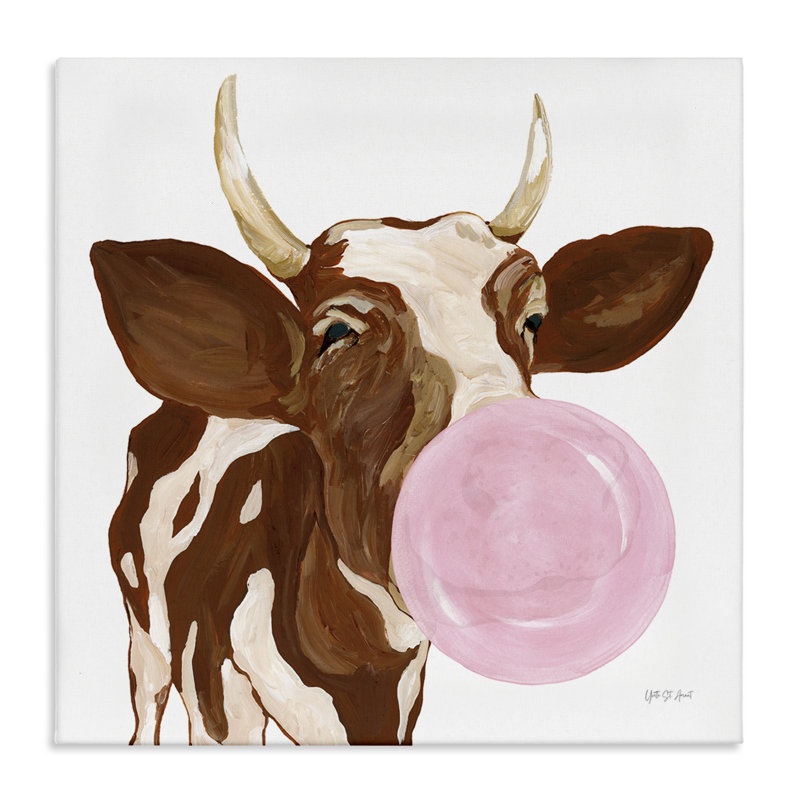  «Happy Bubblegum Cow», art mural sur toile par Yvette St. Amant, H 36 po x l 36 po