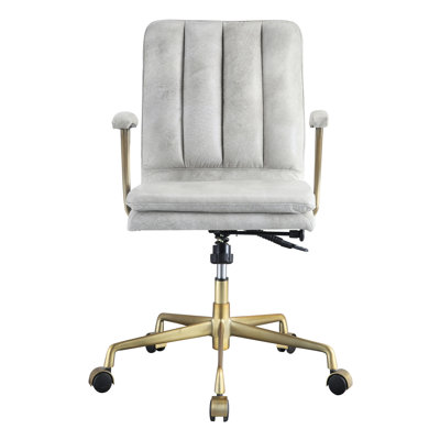 Fauteuil de bureau ergonomique blanc rétro avec siège pivotant en cuir personnalisable et réglable en hauteur