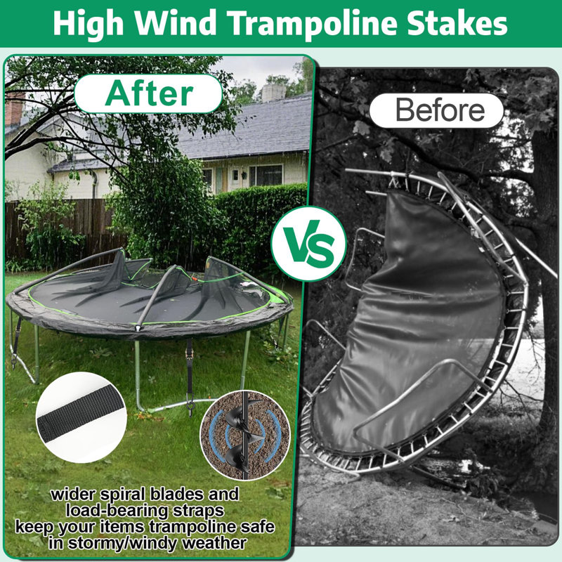 Heavy-duty 4-pack Trampoline Anchor Kit – 18" Spiral Ground Stakes With Ratchet Straps For Securing Trampolines, Rv Awnings, Swing Sets, And Basketball Hoops
