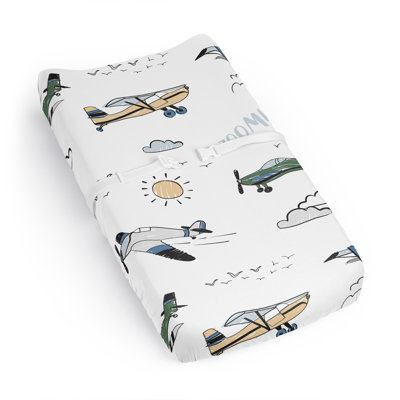 Airplane Green and Blue Changing Pad Cover Sheet by Sweet Jojo Designs