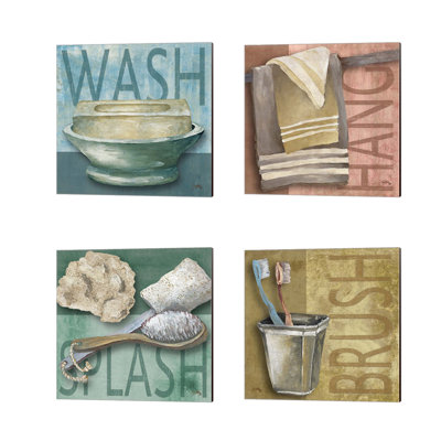 «Wash, Hang, Splash & Brush» par Elizabeth Medley, art sur toile (ensemble de 4)