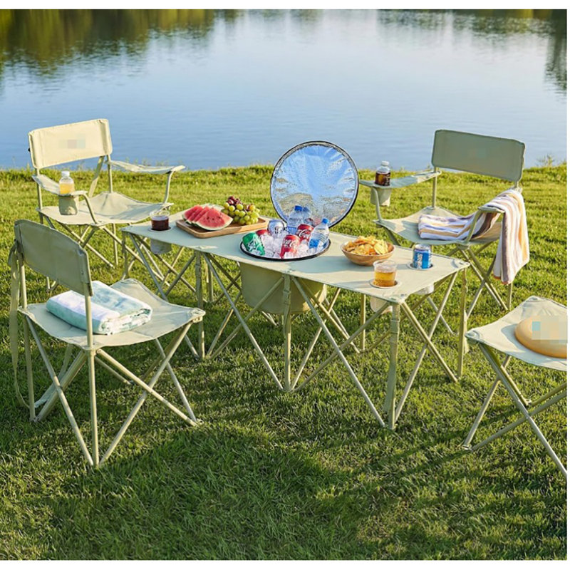5‑piece Camping Chair And Folding Camping Table Set, Outdoor Folding Picnic Chairs With Portable Camp Table, Cooler Bag & Cup Holders, Support 225 Lbs Per Chair For Camping, Fishing, Sporting Events