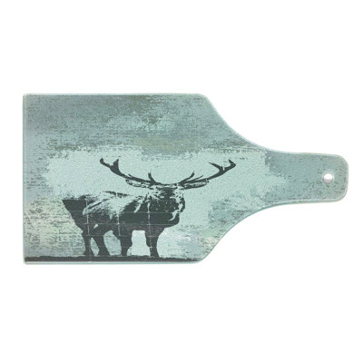 Ambesonne Antlers Tempered Glass Cutting Board Stag Silhouette Grunge Grey Black