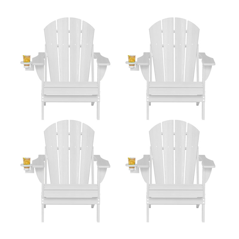 Besteiro Adirondack PEHD texture de bois pliable avec porte-gobelet, Blanc