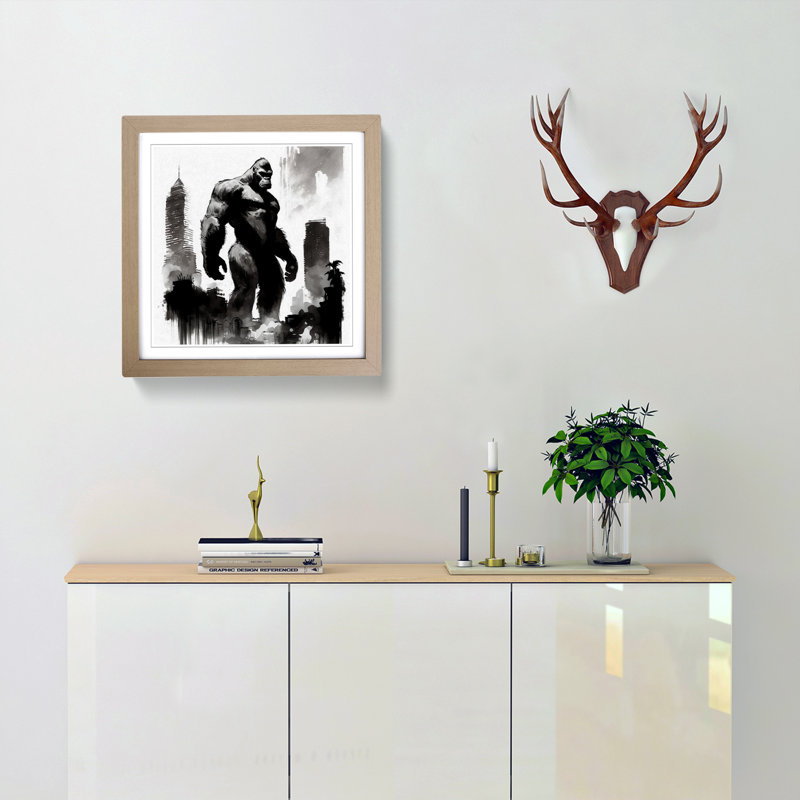 King Kong Ink Wash No.1 - Single Picture Frame Print on Wood, Oak