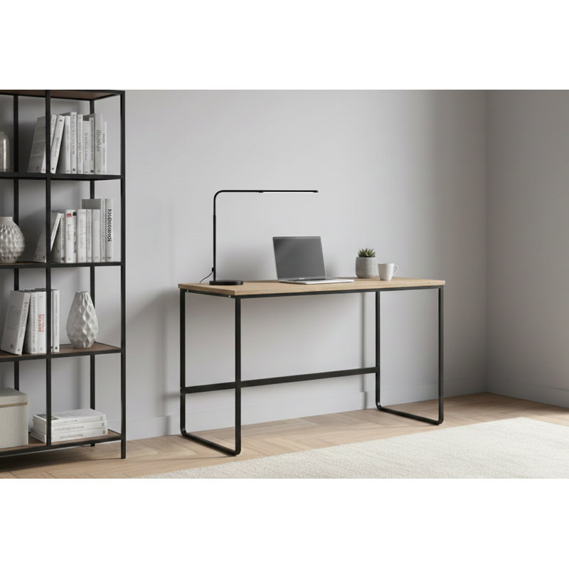 Bureau Pangea Home Villa - Bureau moderne en bois 47 po - Bureau en chêne blanc avec cadre en métal noir 