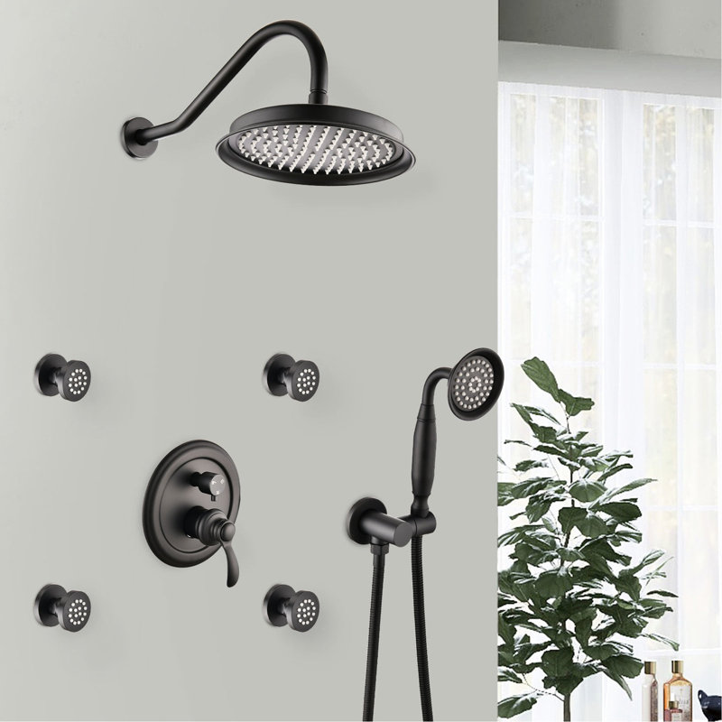 Matte Black Shower Head - 2 Heads, Soft Rubber Spray Holes Bathroom System Rust Proof Finish