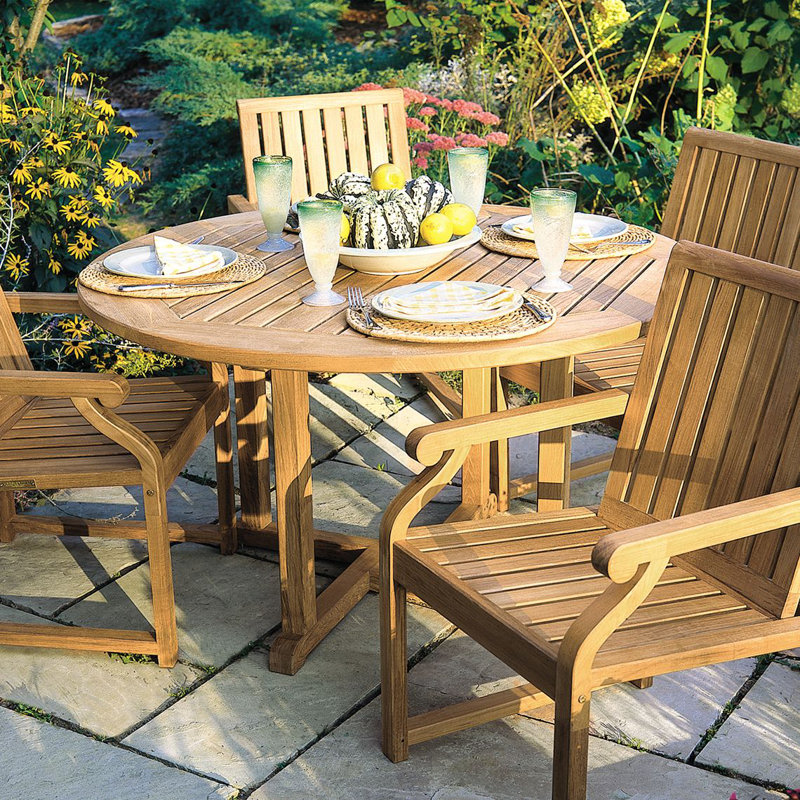Essex Outdoor Round Teak Dining Table, 50" W x 50" L x 29" H