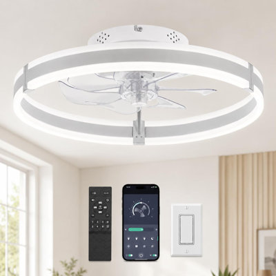 Ventilateur de plafond discret avec éclairage DEL et télécommande – Ventilateur encastré de 50 cm (20 pouces), intensité variable 3000-6000K, moteur CC silencieux réversible à 6 vitesses, boîtier moderne en métal et acrylique