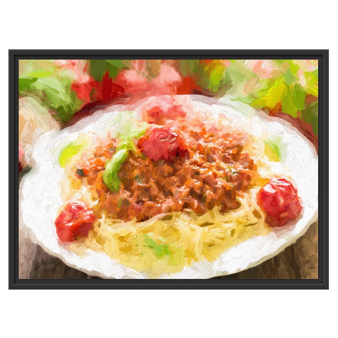 Gerahmtes Wandbild Spaghetti Bolognese auf dem Teller