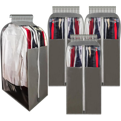 15" Gusseted Suit Bags For Closet Storage, 40" Clear Garment Bags For Hanging Clothes, Completely Sealed Suits Covers And Dust-Proof Protector With Full Heavy-Duty Side Zipper For Travel, 4-Pack